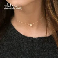 Collier EMANCO en acier inoxydable couleur or, style minimaliste, chaîne en O avec pendentif disque, élégant et décontracté pour femme