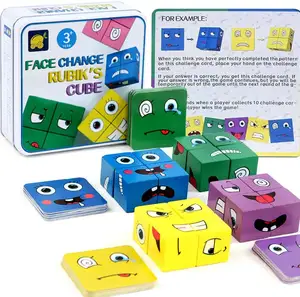 Eurolucky Jouets en bois Expressions Blocs assortis Cubes Jouets manipulateurs éducatifs Changement de visage Jouets éducatifs magiques