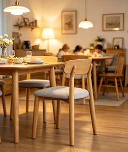 Modern Scandinavian Wooden <b>Chair</b> With Light Gray Upholstery And Solid <b>Back</b> For Home Dining Furniture - Product Image 6