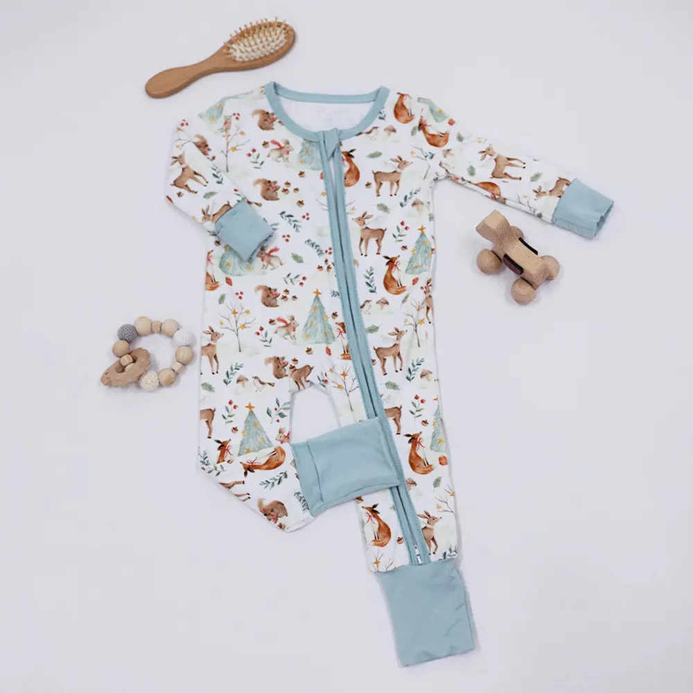 CHEER Großhandel Bio-Baumwolle Kleinkind-Jumpsuit Reißverschluss Footie Strampler Kleinkind Baby Mädchen Strampler Bedruckte Kleidung Strampler