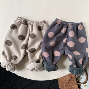 <span class=keywords><strong>Pantaloni</strong></span> per Bambini Autunno Inverno, <span class=keywords><strong>Pantaloni</strong></span> in Pile a Pois per Bambine, Stile Coreano Casual, <span class=keywords><strong>Pantaloni</strong></span> Caldi e Spessi per Bambini - Product Image 1