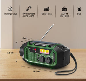 Radio multifonctionnelle AM/FM/SW avec alerte météo, chargeur solaire à manivelle, lampe torche, batterie externe, portable pour le camping en plein air - Product Image 2