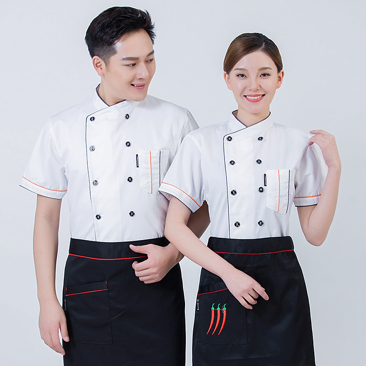 Uniformes de travail de cuisine de Restaurant, uniformes à manches courtes pour Chef de cuisine, vestes de Service de restauration, tabliers à Double boutonnage pour Sushi, boulangerie et café