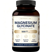 Capsules de glycinate de magnésium 500 mg à absorption élevée, complément alimentaire, soutient la fonction nerveuse quotidienne, 60 capsules OEM, vente chaude