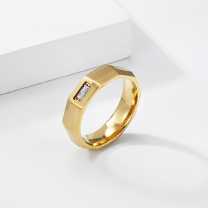 Bijoux de mode, bague en acier inoxydable plaqué or 18 carats, design géométrique, zircon, pour homme et femme, mariage, fiançailles - Product Image 5