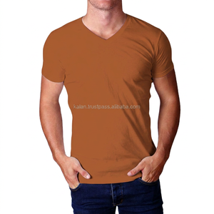 T-shirt à col en V personnalisé pour hommes, options de taille plus, logo en jersey blanc respirant en mélange de coton et polyester doux sur le devant - Product Image 3