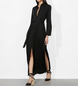 Abito Lungo Estivo Personalizzato in Cotone e <span class=keywords><strong>Lino</strong></span> <span class=keywords><strong>Nero</strong></span> per Donna, <span class=keywords><strong>Vestito</strong></span> Casual con Spacco, Elegante Abito con Coulisse per Signore - Product Image 1