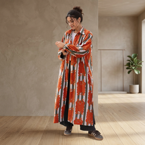 Robe longue à manches longues avec imprimé tigre, coupe ample, tissu tissé décontracté, motif animal, col rabattu, style respirant - Product Image 3