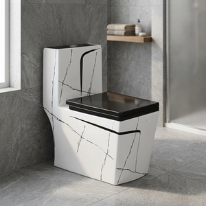 WC monobloc en céramique bleue modèle Cubas, design européen, chasse d'eau par lavage, forme ovale, à poser au sol - Product Image 2
