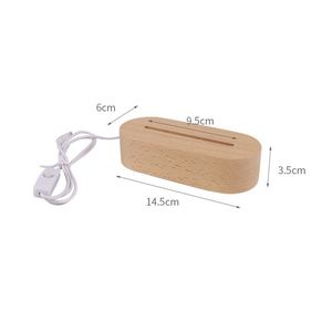 Beech Rectangular Oval LED Nightlight Base 7/3 Color Options Wooden Luminous USB Rechargeable 3D Nightlight Base Monochrome - Product Image 4