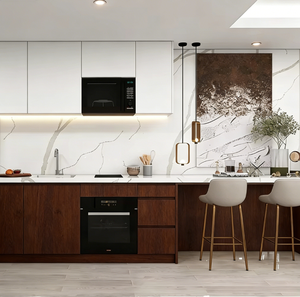 Meuble de <span class=keywords><strong>cuisine</strong></span> taupe économique <span class=keywords><strong>avec</strong></span> étagères vitrées <span class=keywords><strong>ouvertes</strong></span> et rangements fermés pour projets de rénovation domestique abordables - Product Image 2