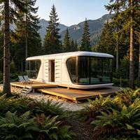 Maisonnette préfabriquée écologique en forme de capsule pour la montagne et la forêt, mobile, pour le glamping, avec terrasse, pour les centres de camping en plein air