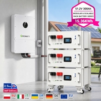 Batterie de serveur empilable LiFePO4 15,36 kWh 51,2 V 300 Ah, système de stockage d'énergie domestique au lithium-ion pour système solaire hybride ESS