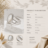 Bague de fiançailles statement pour femme, design original, en argent sterling 925, avec coquille ovale vintage sertie, ajustable et massif