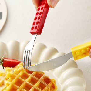 Cross-border <b>Building</b> <b>Block</b> Wheat Straw Eco-Friendly Simple Style Children's Knife Fork Spoon <b>Set</b> Assembled Western Portable - Product Image 4