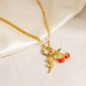 สร้อยคอสแตนเลสพร้อมจี้เชอร์รี่สำหรับผู้หญิงแฟชั่นเครื่องประดับของขวัญ - Product Image 4