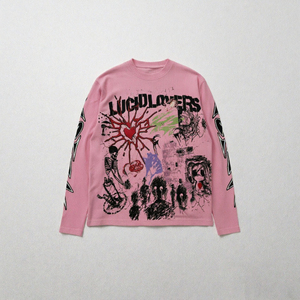 Vente en gros usine T-shirts décontractés pour hommes 100% Coton imprimés DTG, à manches longues gaufrées thermiques, avec graphiques personnalisés, coupe oversize, 220g - Product Image 3