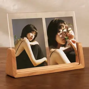 Marco de fotos de madera de cristal acrílico sexy al por mayor marco de fotos de madera maciza en forma de U de nogal de haya