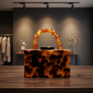 Luxury Resin Clutch <b>Bag</b> With Amber Beaded Handle Handmade Plastic Evening <b>Purse</b> Unique Style Latest Design New Arrival Gift - Product Image 1
