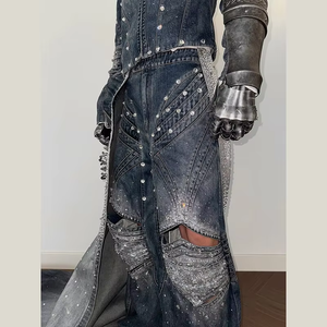 DiZNEW Set di Abbigliamento da Uomo Personalizzato Primaverile Streetwear di Lusso Cool Due Pezzi in Denim Grezzo con Strass per Uomo - Product Image 4
