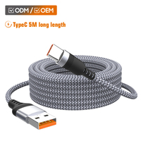 Câble de charge USB Type-C personnalisé de 5 m de long en nylon tressé PVC pour caméra web et utilisation automobile - Gris