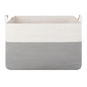 Oval Cotton Rope Foldable <b>Storage</b> <b>Basket</b> Woven Organizer Leather Handles <b>Large</b> Capacity Toy Bathroom Sundries Container Natural - Product Image 4