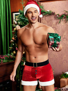 Sous-vêtements pour hommes Huayi Brand ODM Supply, caleçons de Noël à motif chat, boxers <span class=keywords><strong>sexy</strong></span> en polyester, lot de 2 shorts avec chapeau, lavage à la main uniquement - Product Image 6