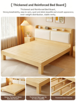 Nouvelle Tête de Lit Moderne en Bois Massif Écologique 2026 avec Table de Chevet, Cadre de Lit Plateforme Queen/King Size, Montage Facile pour Chambre à Coucher