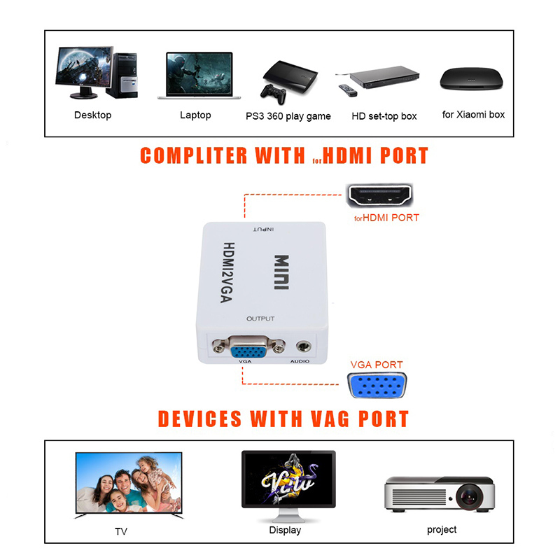MINI HDMI a VGA de la caja de vídeo Adaptador convertidor 1080P con 3,5mm de Audio para PC Xbox PS4 a HDTV de muestra gratis