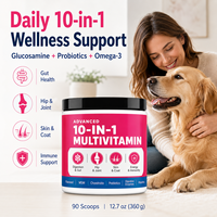Complément Avancé de Bien-être Canin en Gros 10-en-1 en Poudre Probiotiques Enzymes Digestives Soutien à la Mobilité Articulaire Pot de 90 Cuillères