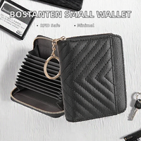 BOSTANTEN Dompet Tempat Kartu Kredit Kulit Imitasi Minimalis Perlindungan RFID Dompet Koin Wanita Kecil Warna Hitam