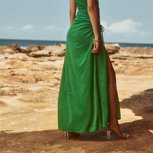 <span class=keywords><strong>Abito</strong></span> con scollo <span class=keywords><strong>monospalla</strong></span> <span class=keywords><strong>verde</strong></span> foresta lungo Modulare alti e una Silhouette minimalista veste le donne - Product Image 3