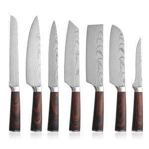 Meilleur produit : Ensemble de 7 couteaux japonais en acier inoxydable, couteau de chef, Santoku, hachoir à viande, manche brun, couteaux de cuisine - Product Image 1