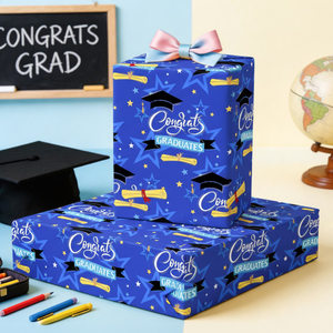 Graduation Happy Gift Packaging <b>Paper</b> Blue Bachelor Cap Star <b>Pattern</b> Gift Packaging <b>Paper</b> Original Design Customizable - Product Image 2