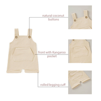 Salopette bébé extensible en coton biologique avec bretelles et poche kangourou, salopette courte pour bébé