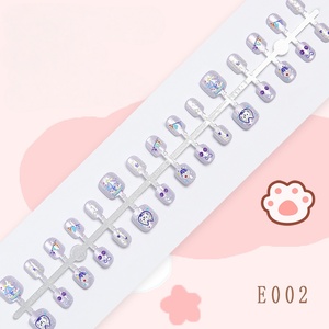 Lot de 30 faux ongles autocollants pour enfants, motifs chat mignon, pour nail art, pointes d'ongles sûres - Product Image 5