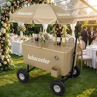 Chariot Glacière à Roulettes 75L/80QT avec Logo Personnalisé et Couleurs au Choix, pour Boissons, Bière, avec Parasol, Idéal pour Fêtes et Pique-niques en Extérieur