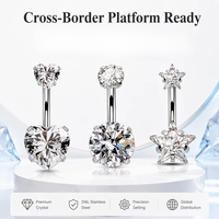 Clous de nombril en acier inoxydable à double extrémité avec 4 griffes, en forme de cœur ou d'étoile, en zircon cubique, bijoux en gros