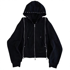 Ensemble 2 pièces personnalisé pour homme : Sweat à capuche surdimensionné zippé avec strass et pantalon de survêtement évasé à rivets, style Hip Hop Streetwear, Vente en gros OEM - Product Image 6
