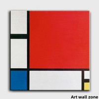 Peinture murale moderne abstraite Mondrian, blocs de couleurs rouge, jaune, bleu, carrés, sans cadre, peinture décorative esthétique pour chambre d'enfant