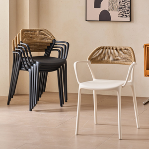 Silla de comedor negra de lujo para exteriores, respaldo de ratán tejido con cuerda, sillón de nuevo diseño para Hotel, jardín, Patio, silla de comedor para exteriores - Product Image 4