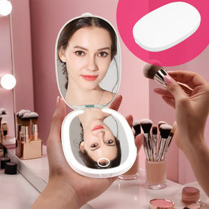 हम आधुनिक पतले मिनी आयताकार राउंड कॉम्पैक्ट तह दर्पण के साथ एलईडी लाइट 3 एक्स आवर्धक जेब यात्रा दर्पण के साथ - Product Image 1