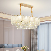 Lustre en cristal K9 de luxe français PM, style doré, hauteur réglable, lampe suspendue décorative en plumes pour villa, salon, salle à manger, chambre, néon