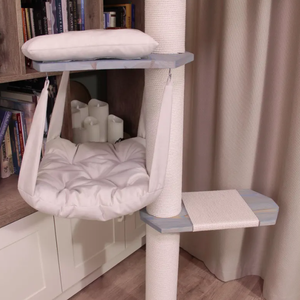 Wooden Floor to Ceiling 4-tier Tower <strong>Cat</strong> <strong>Climbing</strong> Post Wooden <strong>Frame</strong> <strong>Cat</strong> Shelf Adjustable Height <strong>Cat</strong> Tree with 2 Beds &amp; Hammock - Product Image 4