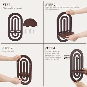 Set di 2 <span class=keywords><strong>Mensole</strong></span> Galleggianti da Parete in Stile Boho, Design ad Arco, Decorative per <span class=keywords><strong>Camera</strong></span> da Letto e Soggiorno, Colore Scuro - Product Image 6