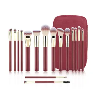 JH custom 16 pieces wine red full set soft hair eye shadow foundation make-up makeup brush set