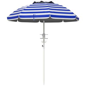 Sombrilla Portátil para Playa de 5.7 Pies con Protección UV 40+, Diseño con Volantes, Altura Ajustable, con Portavasos y Ganchos para Protección Solar - Product Image 1