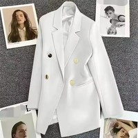 Blazers croisés de haute qualité pour femmes, couleur unie, pour le début du printemps et l'automne, style bureau, méthode de tissage non tissé