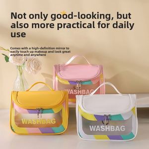 Nouvelle trousse de maquillage colorée de haute qualité avec poignée en PVC imperméable, trousse de toilette de voyage avec crochet suspendu, trousse à cosmétiques pour femmes - Product Image 2