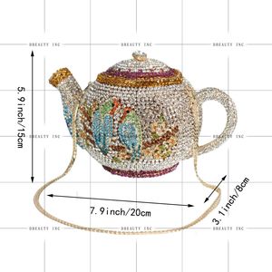 Pochette de soirée fantaisie en forme de théière ornée de strass et de cristaux pour femme, sac à main scintillant décontracté avec chaîne - Product Image 2